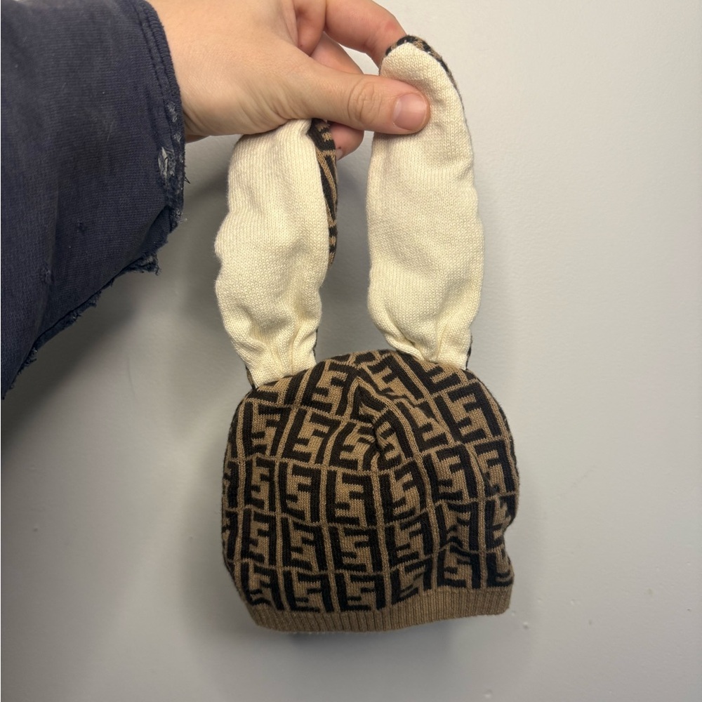 Fendi Newborn Brown and Cream Bunny Ear Hat